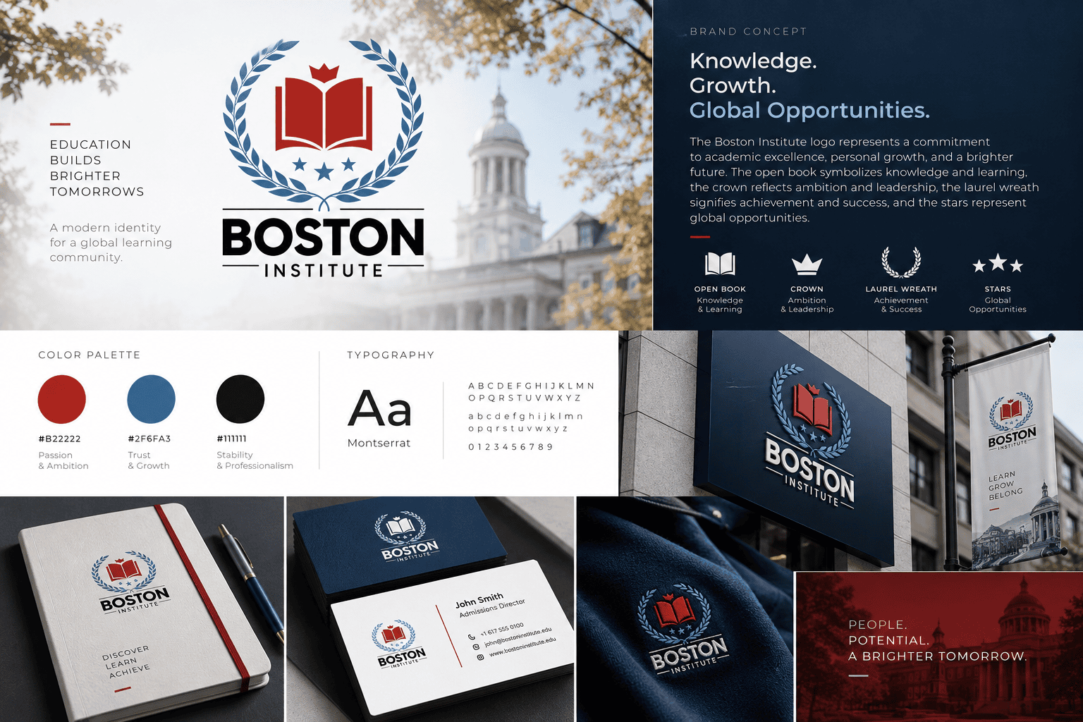 Boston Institute brand identity board