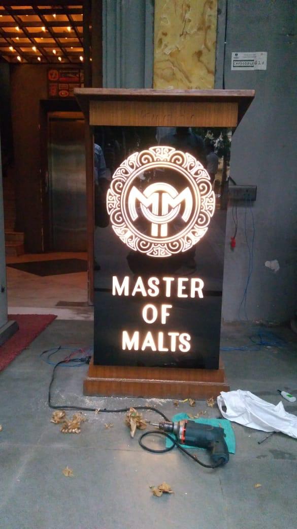Master of Malts backlit podium sign
