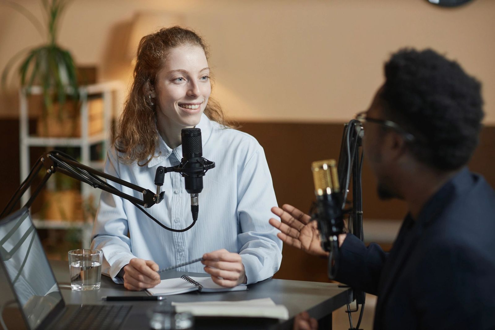 Studio interview with microphones